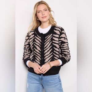 EVEREVE Wyatt Cardigan, Black and Tan Patterned, Size Small, Fall Wardrobe
